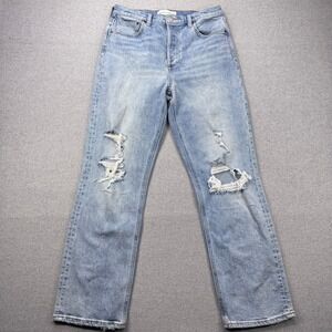 DENIM FORUM The Arlo High Rise Straight Jeans Womens Sz 29 Light Wash Distressed